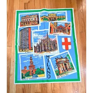 Vintage Milano Italy Souvenir Tea Towel Milan Landmarks Duomo Architecture Multi